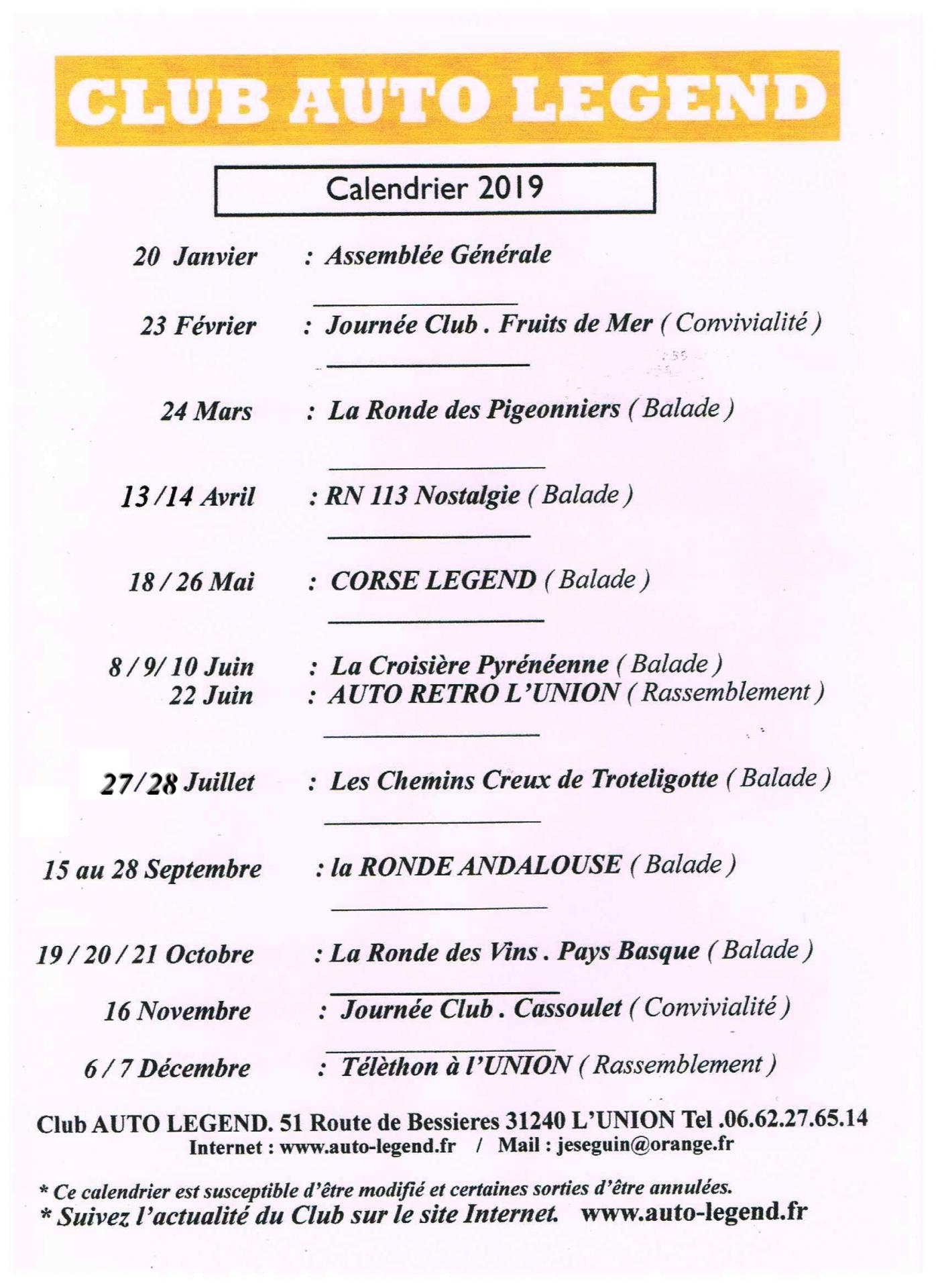 Calendrier 2019 2