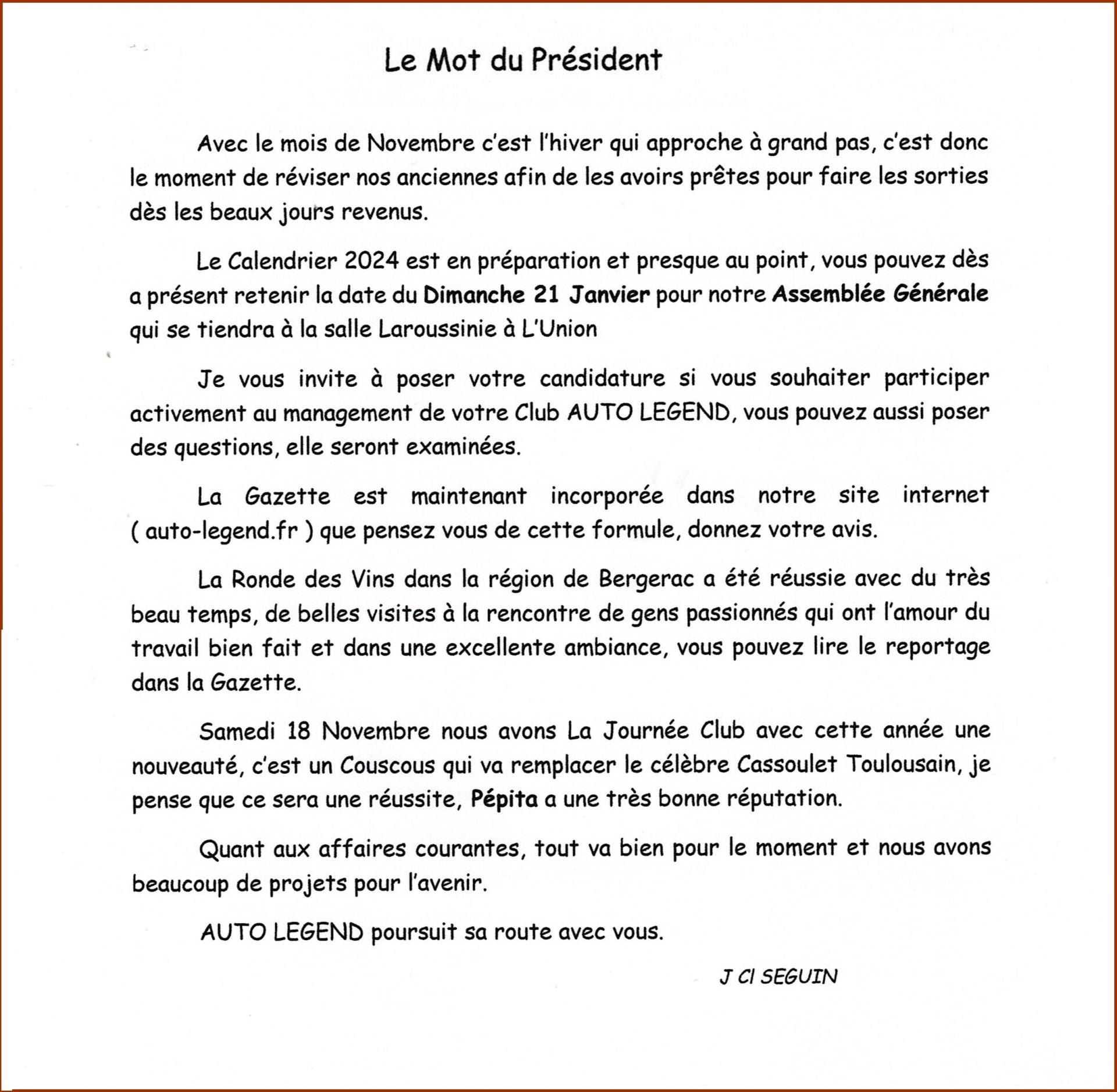 Mot president novembre 23